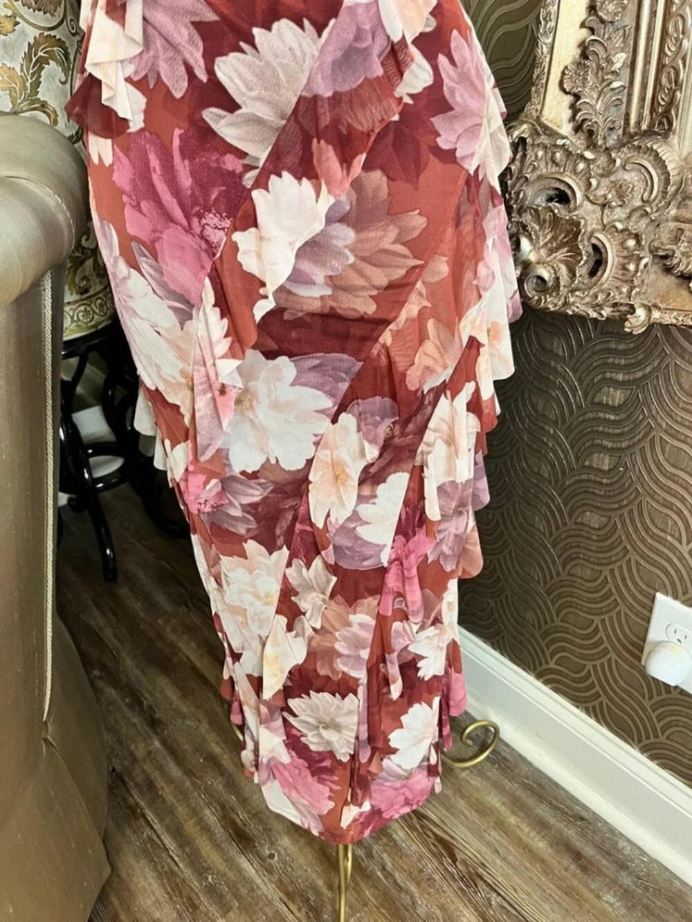 Paris Hilton floral ruffle strapless dress
